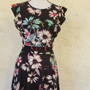 LunaJany Women's Vintage Dress, Black Floral, S